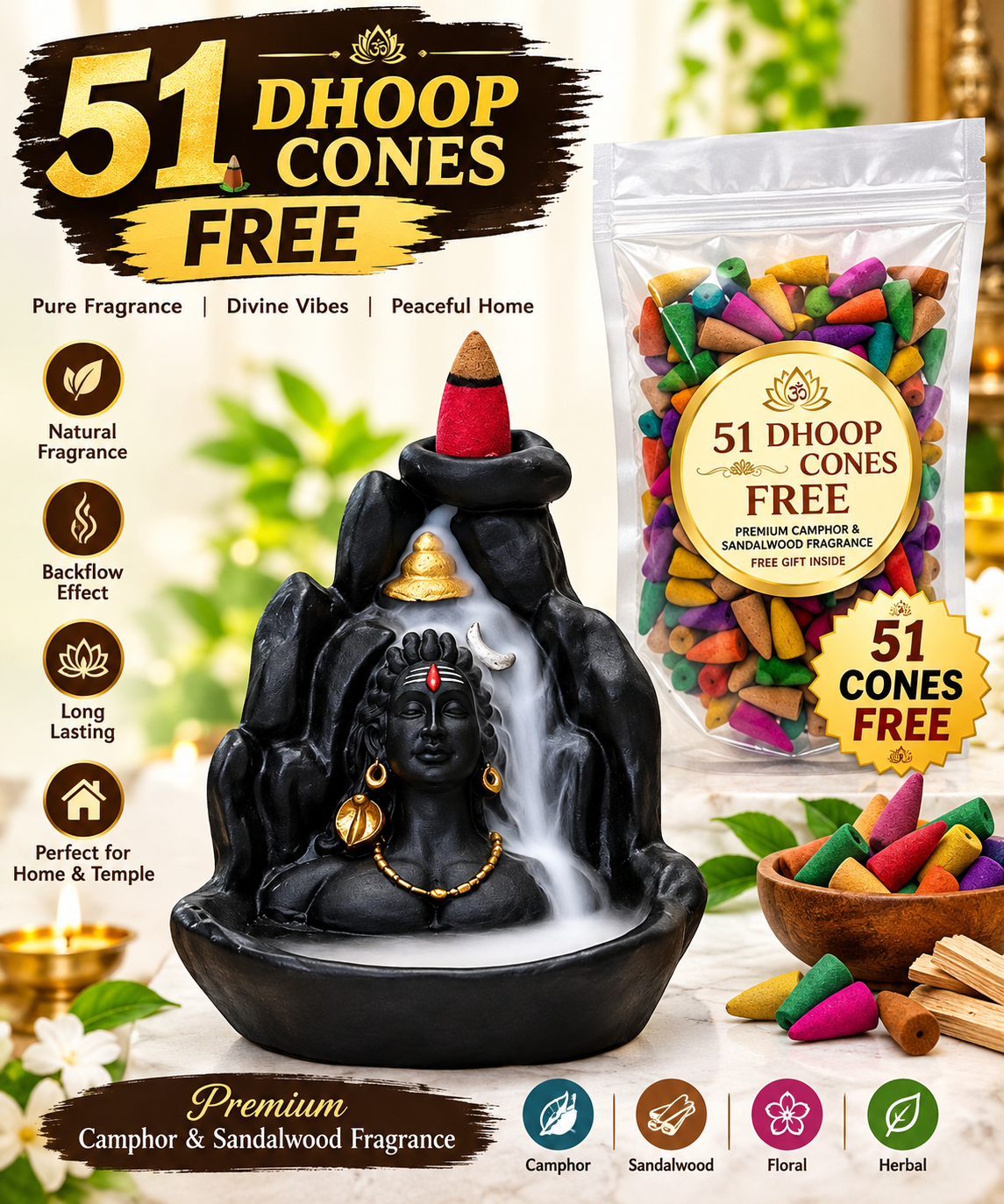 Spiritual Adiyogi Statue Dhoop Cone Holder for Home Decor & Positive Energy