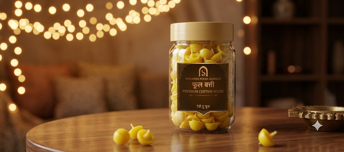 Ready-to-Use Ghee Phool Batti for Puja | 2 Jars, 60 Battis