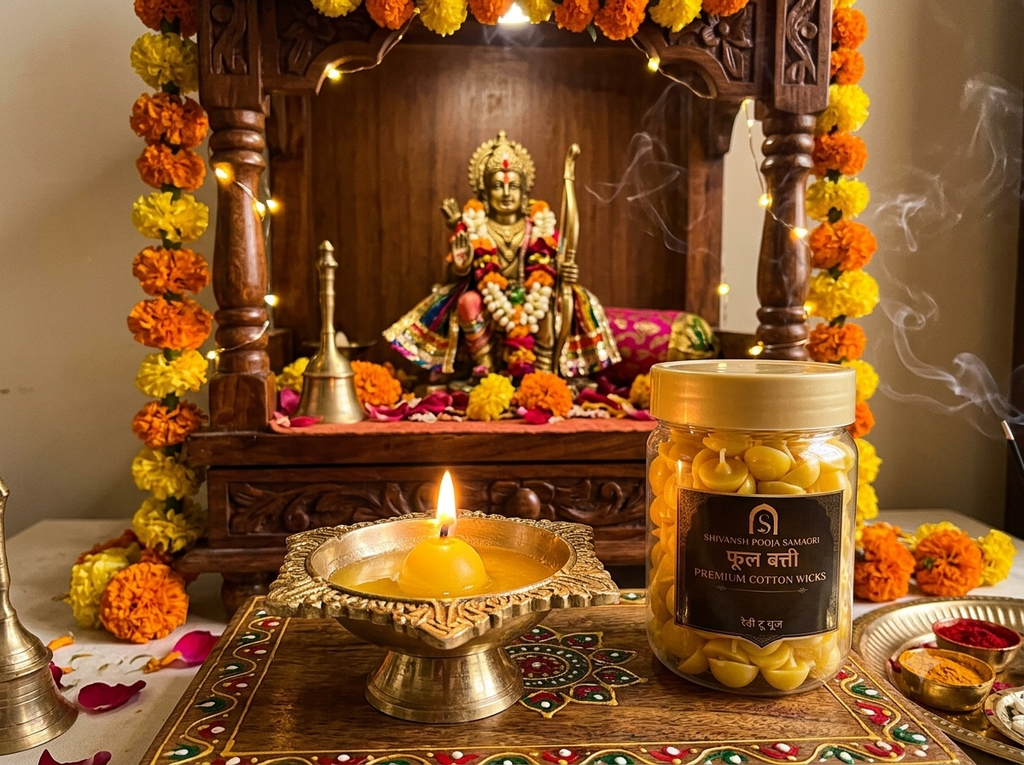 Ready-to-Use Ghee Phool Batti for Puja | 2 Jars, 60 Battis